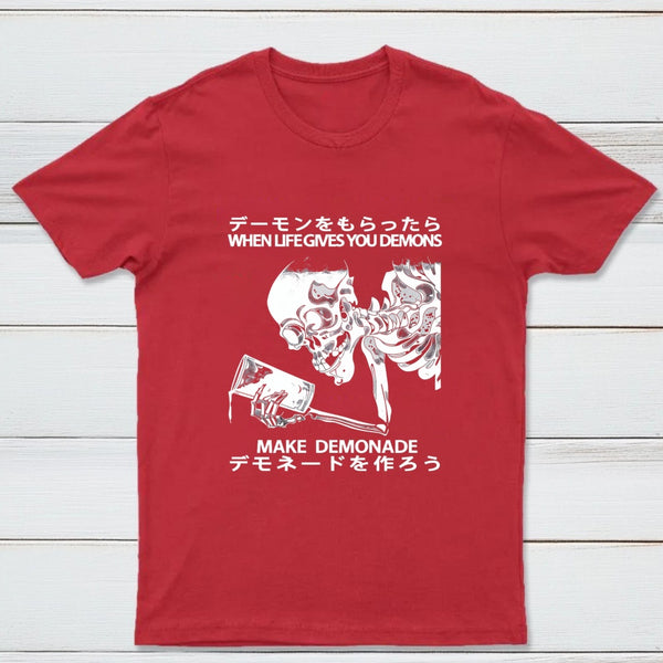 Demon Skeleton Holding Glass With Text T-Shirt