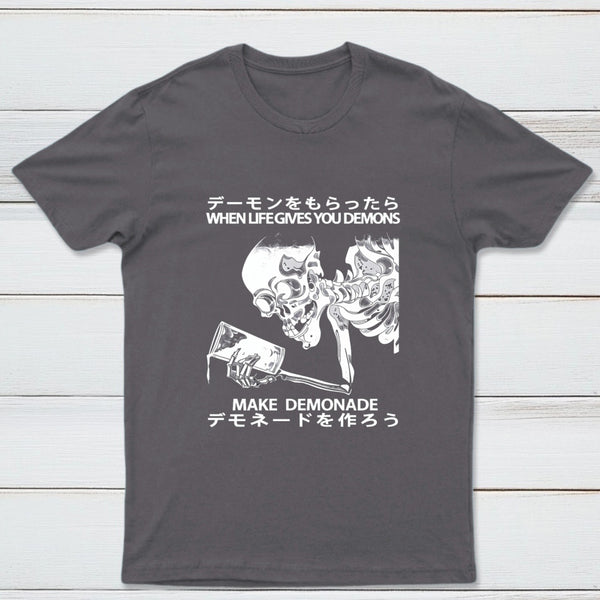 Demon Skeleton Holding Glass With Text T-Shirt