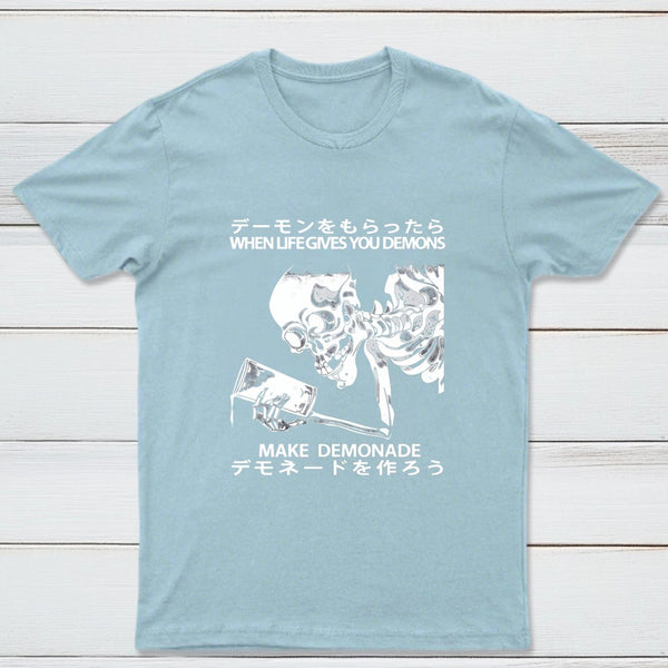 Demon Skeleton Holding Glass With Text T-Shirt