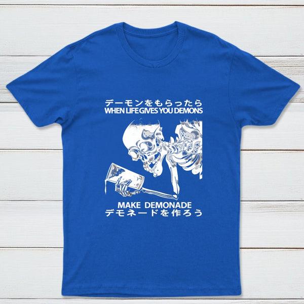 Demon Skeleton Holding Glass With Text T-Shirt