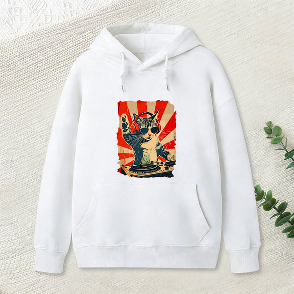 Rock Music Cat Vintage Geek Hoodie