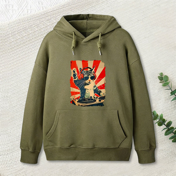 Rock Music Cat Vintage Geek Hoodie